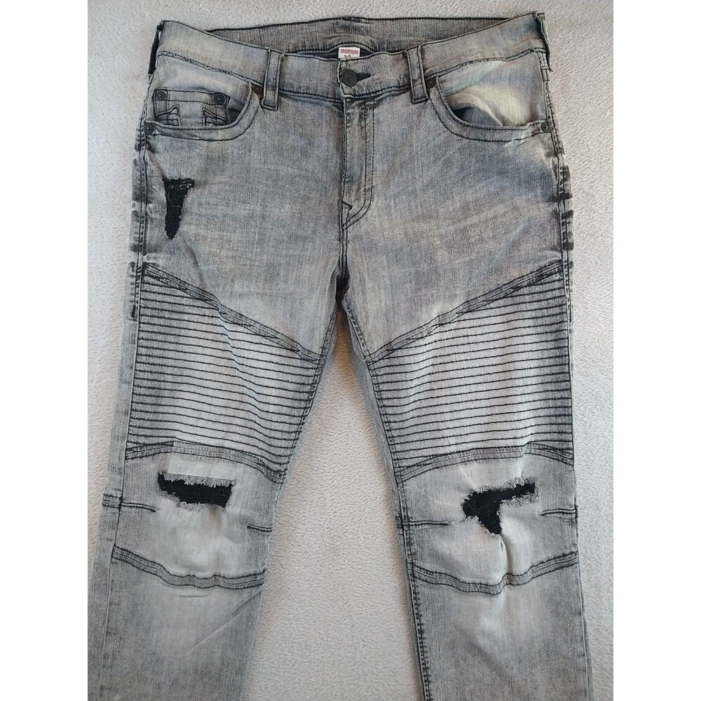 True Religion Rocco Moto Stitch Jeans Men’s Size 36 Black Fade